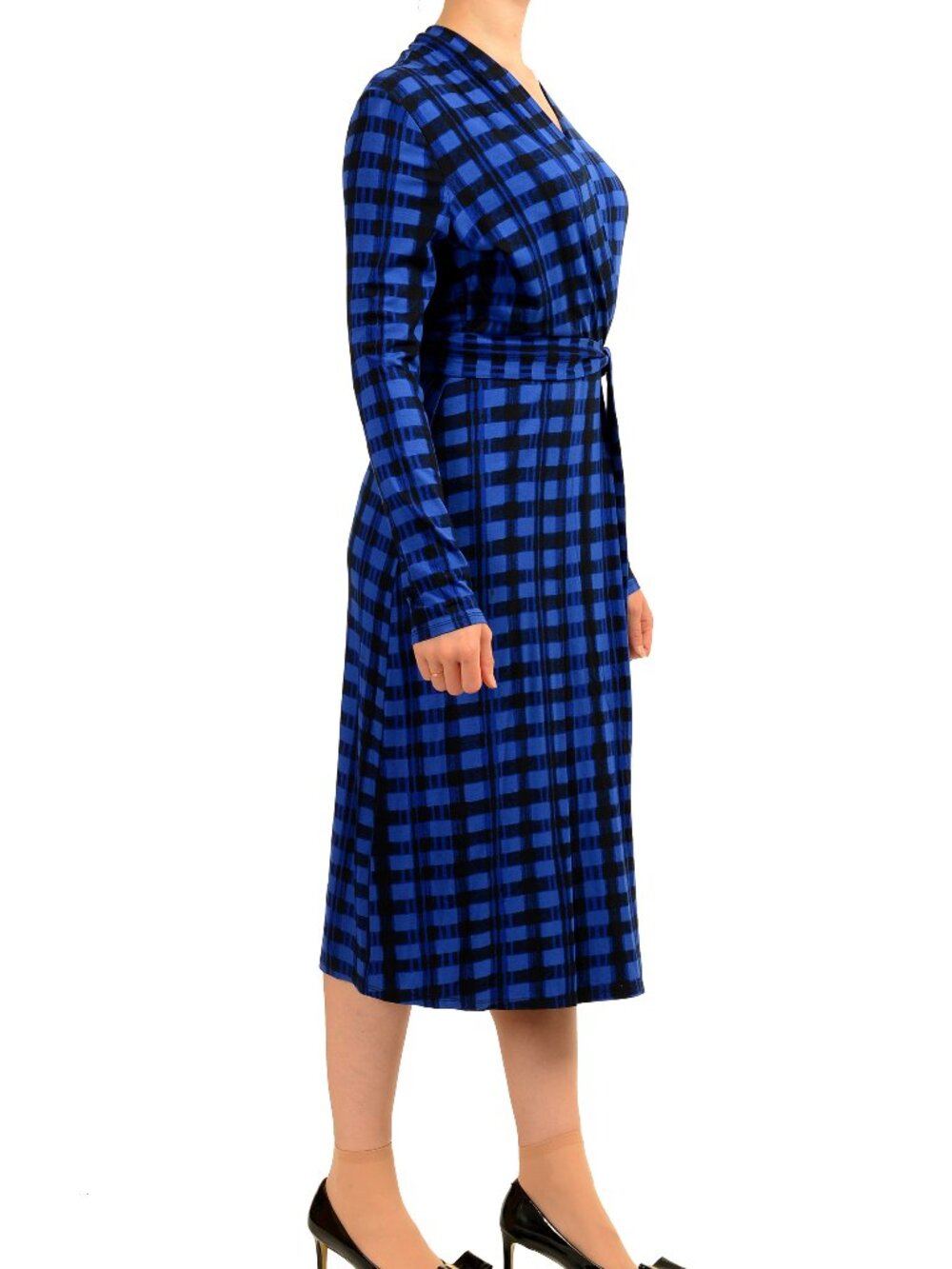 Hugo Boss Women's "Ettay" Plaid Long Sleeve A-Line Stretch Dress US S IT 40